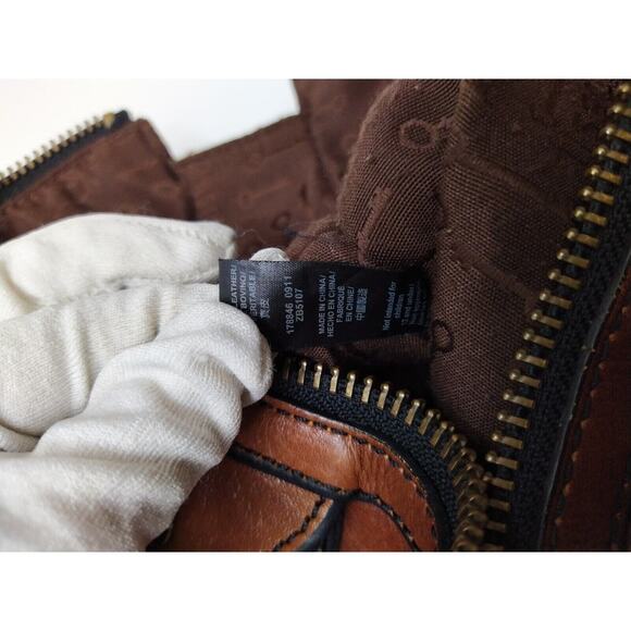 Fossil Maddox Brown Leather Black Stripe Zipper Satchel Shoulder Bag - Picture 10 of 10